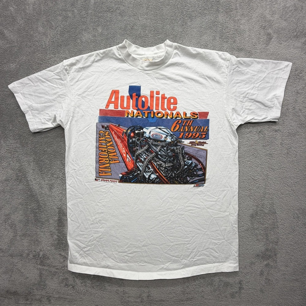 Vintage Sport Service Shirt Mens XL White Autolite Nationals 1993 Tee 90s
